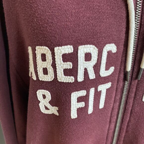 Abercrombie Fitch Zip Up Hoodie Sweatshirt Sz LARGE BURGUNDY Fleece Spell Out - Picture 4 of 11
